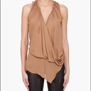 Helmut Lang Natural Camel Lush Draped Tank Top